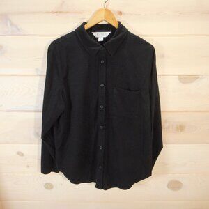 Casual Corner Annex Women's plus 1X Long Sleeve Button-up Shirt Microfiber Black
